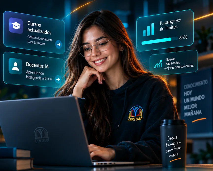 Estudiante aprendiendo en CERTUAP con docentes virtuales IA